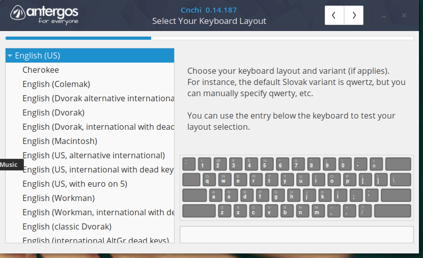 memilih keyboard layout antergos installer