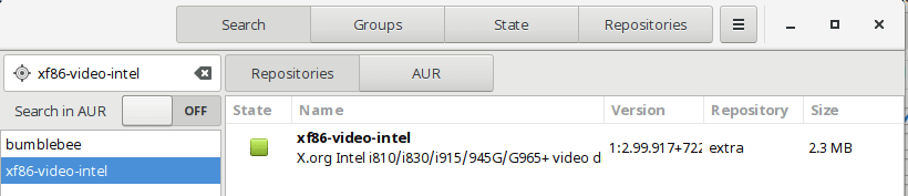 intall intel vga driver via pamac-manager