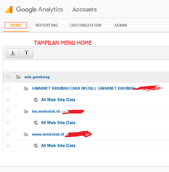 Cara Mendaftarkan Website ke Google Webmaster Tool dashboard daftar website yang dikelola di google analytics
