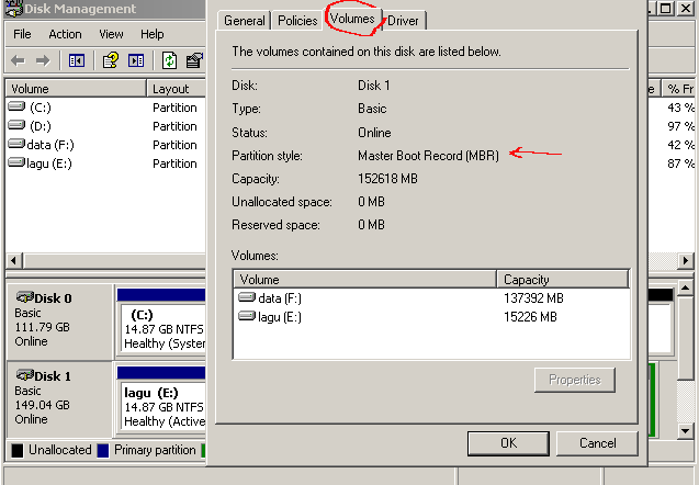 cara mengetahui jenis harddisk / ssd partition table pada windows