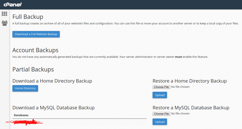 pilihan backup menggunakan cpanel