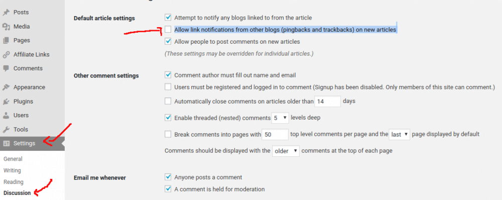 Cara Mempercepat Loading Page Website Wordpress menonaktifkan fitur pingback dan trackbacks pada wordpress untuk mempercepat loading website