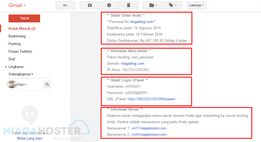 email konfirmasi niaga hoster setelah tagihan dibayarkan
