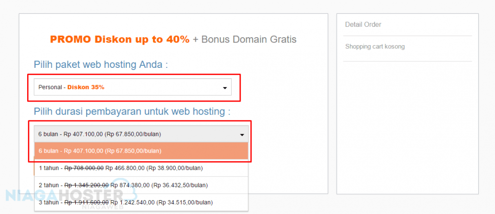 memilih waktu kontrak hosting yang akan diambil