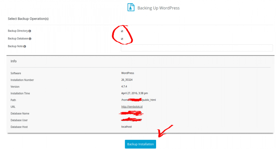 opsi pilihan backup menggunakan softaculous apps installer