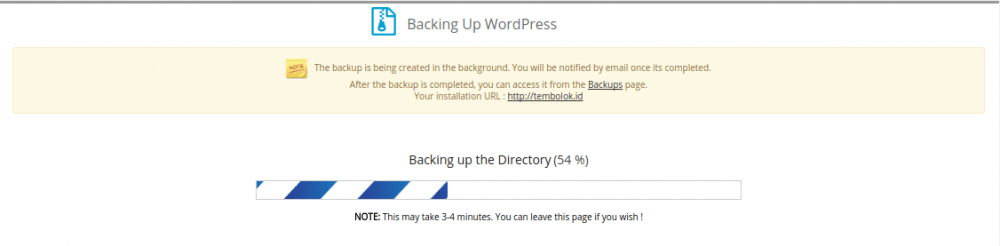 proses backup menggunakan softaculous apps install berjalan