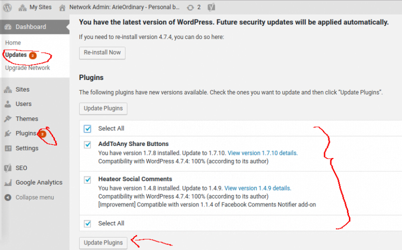 daftar plugin yang tersedia untuk diupdate