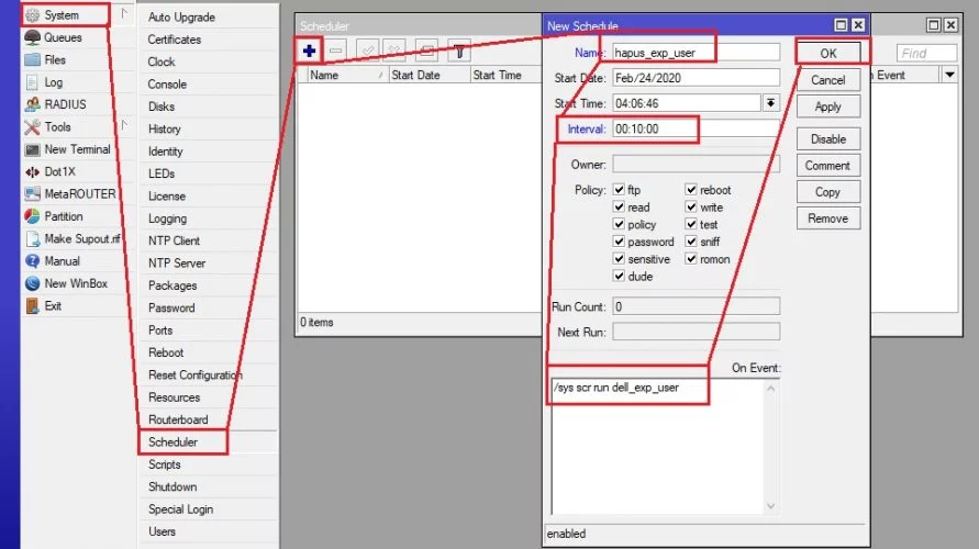 Cara Mudah Membuat Voucher WiFi Sendiri | 2022 menggunakan fitur scheduler untuk menjalankan script penghapus user expired di mikrotik
