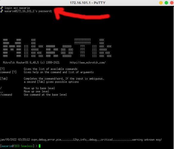 Cara Mengakses Mikrotik Lengkap Untuk Pemula Tampilan akses mikrotik via SSH menggunakan Putty